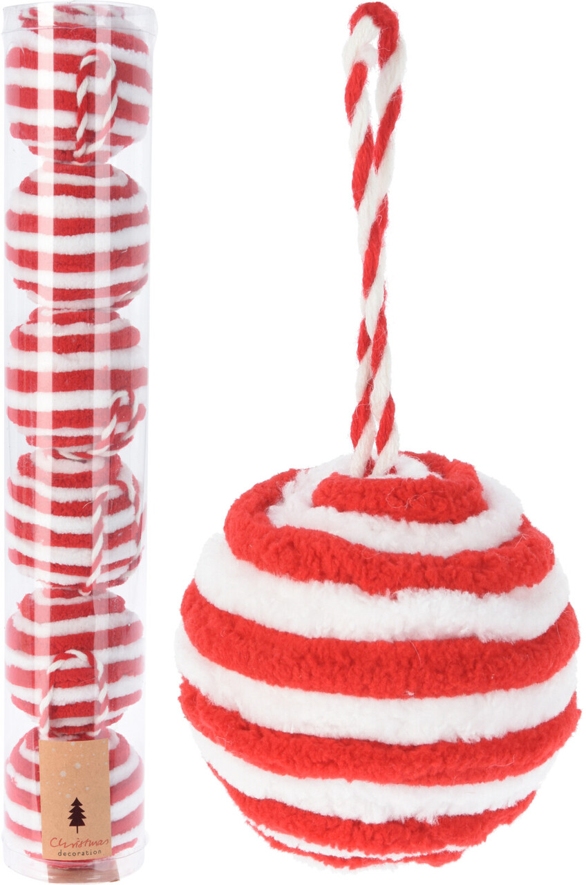 Set 6 globuri Xmas Ball, Excellent Houseware, 6x6 cm, poliester, alb/rosu - imagine 4